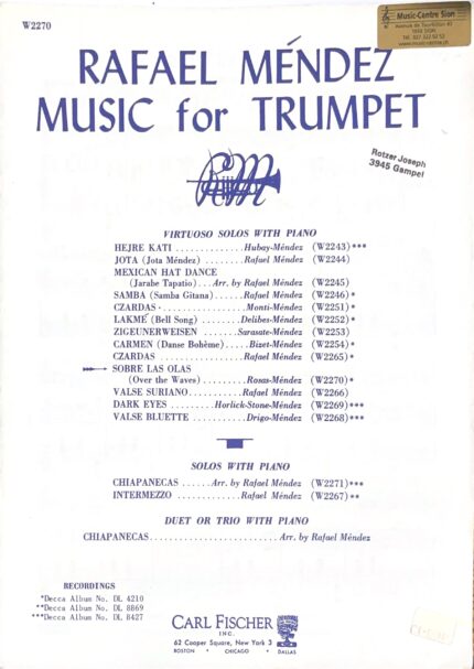 Sobre las Olas pour Trompette et accompagnement de piano