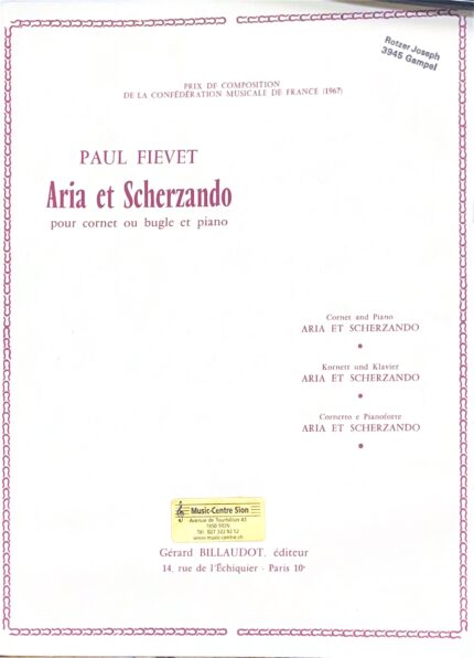 Aria et Scherzando pour Cornet et Bugle avec accompagnement de Piano